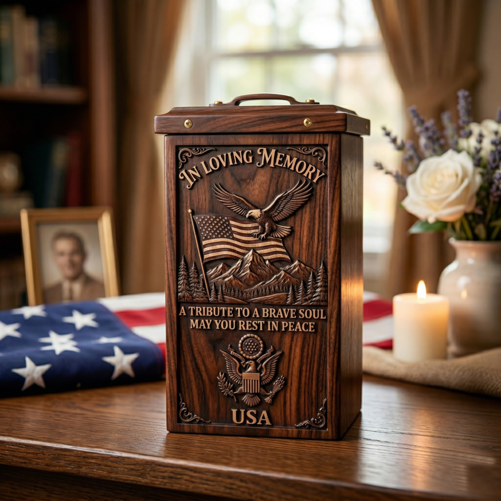 wooden cremation urn for human and pet ashesh