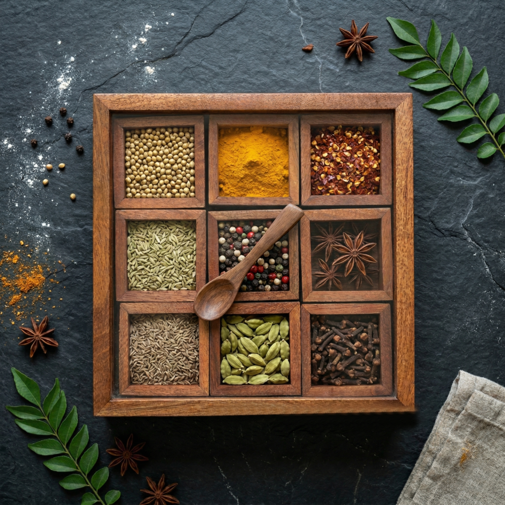 wooden masala box 9 dibbi